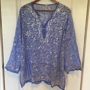 Embroidered and sequined periwinkle tunic